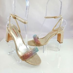 NWT$495 Loeffler Randall Shay Rhinestone Crystal Ankle Strap Sandals Heels Sz 8